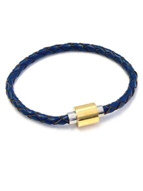 Lisa Schwartz NWT Navy Two-Tone Stainless Steel Braided Leather Bracelet 7.25 in